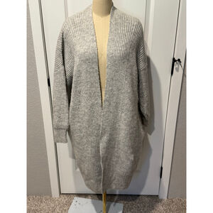 Women's TOPSHOP Gray Ribbed Knit Long Cardigan Standard 8 open front relaxed fit